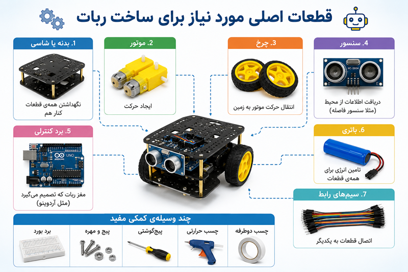 قطعات اصلی مورد نیاز برای ساخت ربات